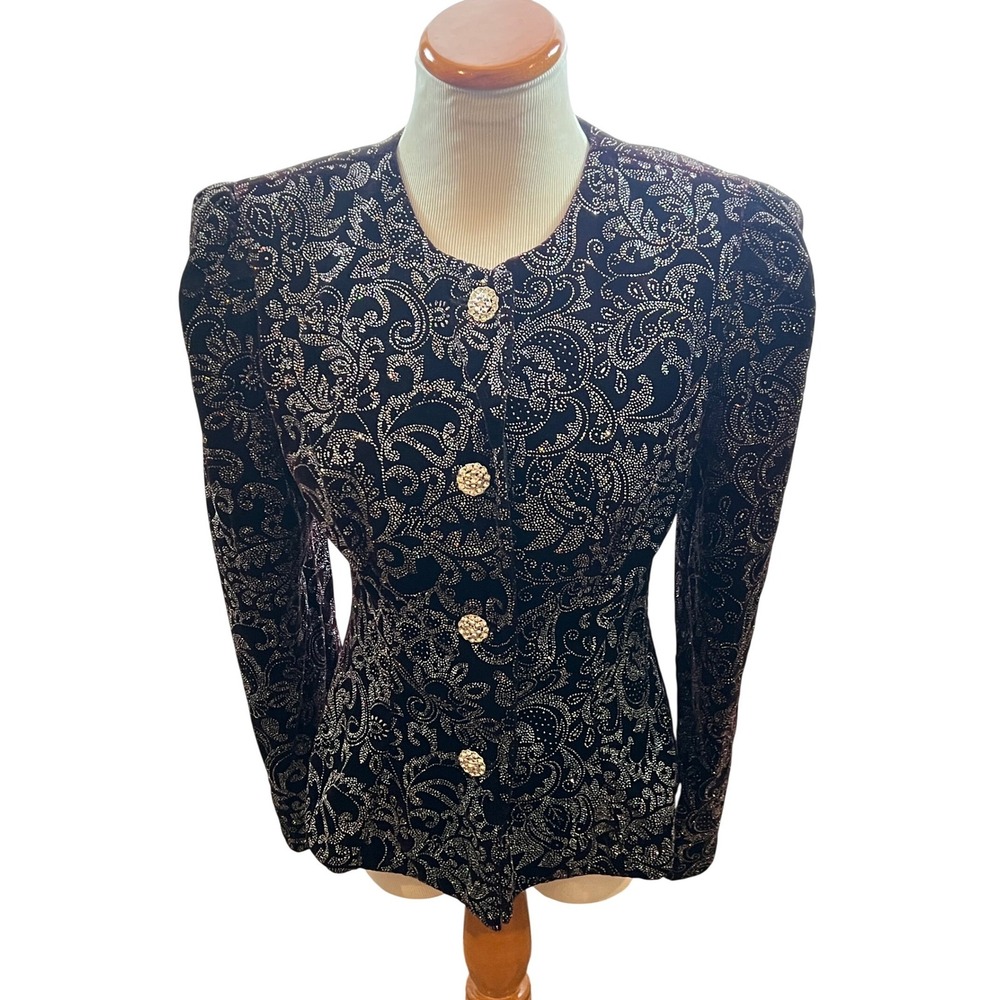 Vintage Nah Nah Collection Burgundy Velvet Glitter Paisley Blazer Size‎ 8